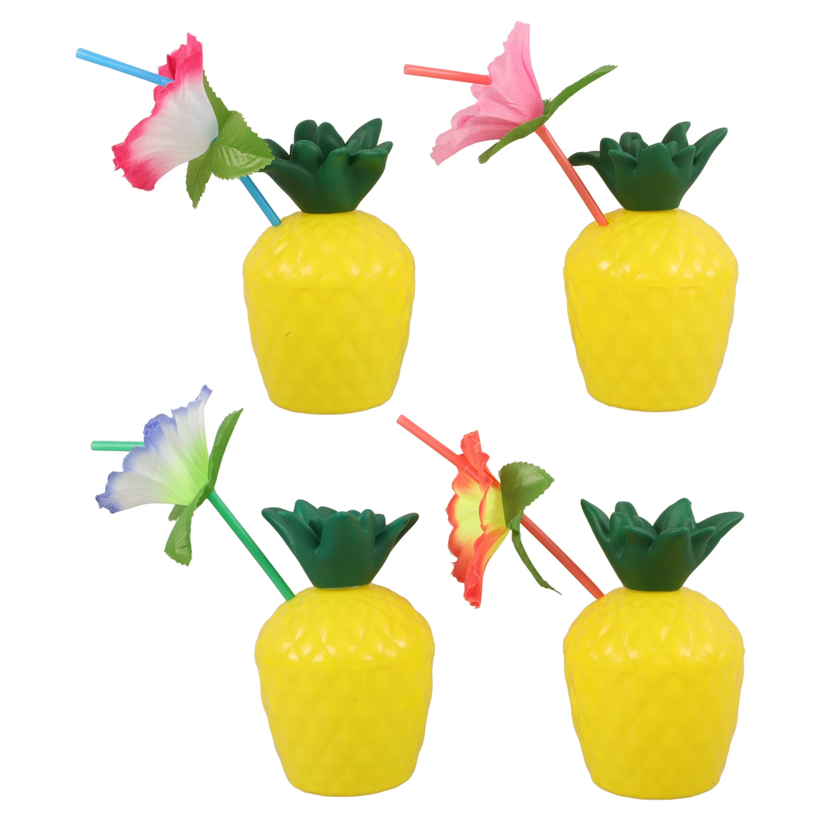 

4 pcs Pineapple Cups With Straws Plastic Drinkware For Hawaiian Party Beach Party Decorative Tropical Cups Kitchen Bar Supplies