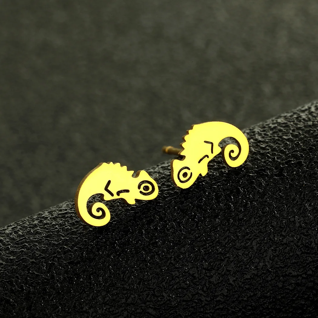 Personality Chameleon Dinosaur Pattern Earring Woman Men Punk Animal Crocodile Stainless Steel Earrings Party Jewelry Gifts