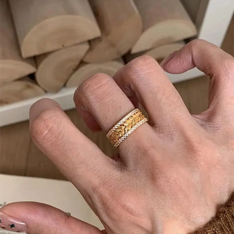 

Fashion style full diamond woven carved brushed rings for women exquisite adjustable rings party wedding high-quality jewelry