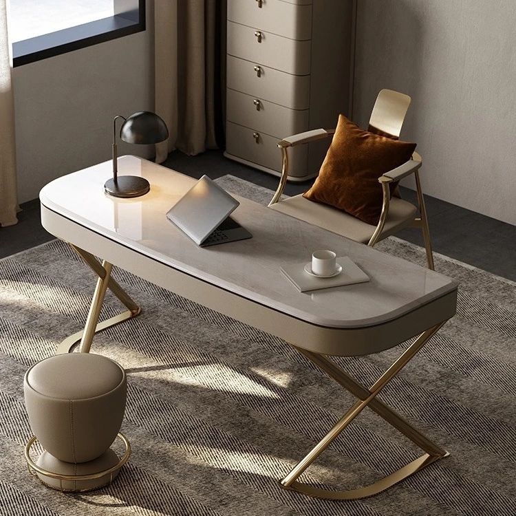Desk Chair Solid Wood Bedroom Light Luxury Modern Writing Desk Cary Ice Jade Luxury Stone Marble Black Titanium Desk
