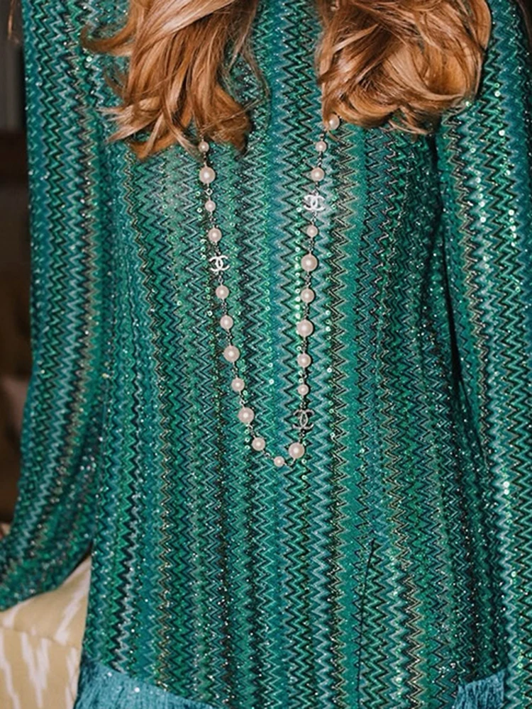 Casual Long Sleeve O-neck Tops&Pants Sets Autumn New Ladies Homewear Suits Chic Contrast Color Printed Tassel Hem Two Piece Sets