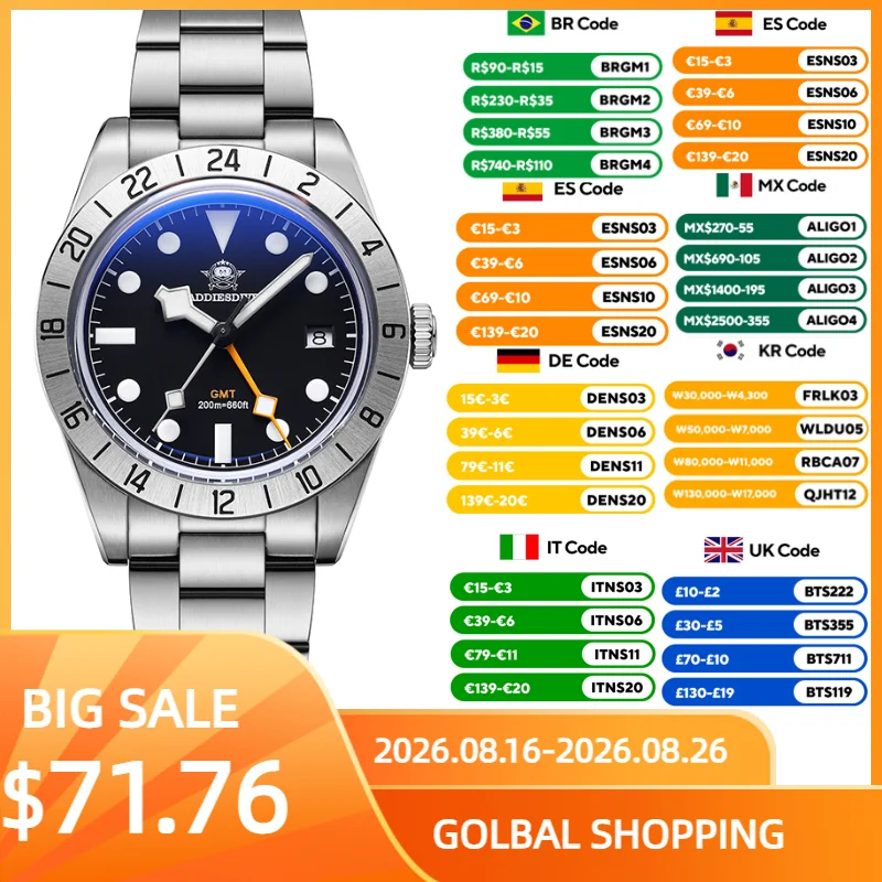 Luxury Watch Sale - ADDIESDIVE Hot Sale AD2035 GMT Quartz