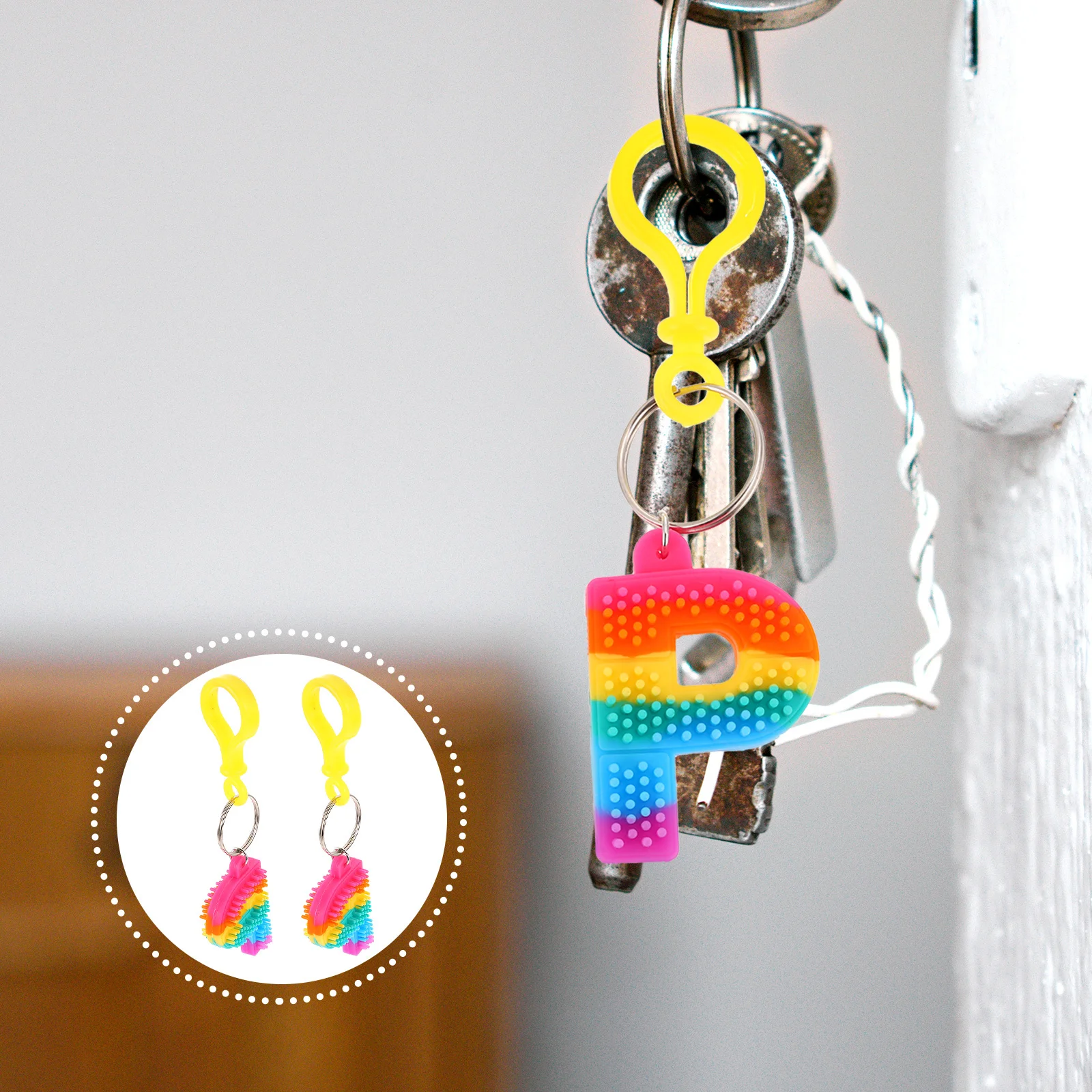 

TENDYCOCO 2pcs Rainbow Letter Pendant Car Key Fob Ornament ABC Keychain Stainless Steel Delicate Key for Keys