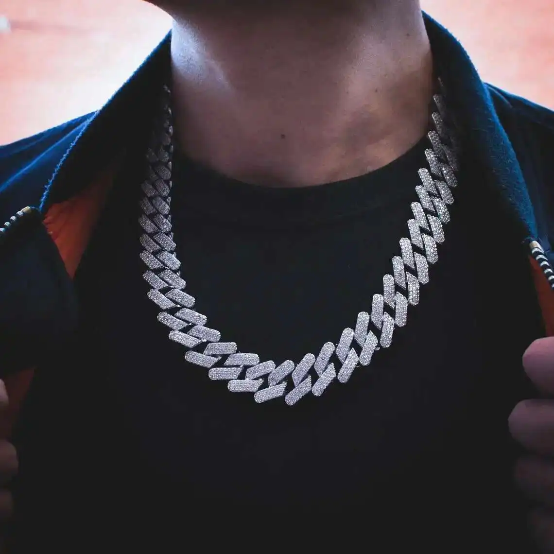 

Hip Hop Men Cuban Chain Jewelry 925 Silver 15mm Three Rows Vvs Moissanite Iced Out Moissanite Cuban Link Chain Necklace