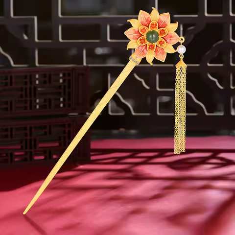 S925 Sterling Silver Natural Hetian Jade Hairpin - Vintage Palace Style Gemstone Fringe Hair Stick