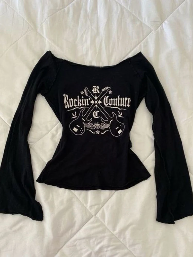 Women's Hip hop 90s Vintage Punk T-Shirt autumn Streetwear Sexy Short Sleeve Gothic Slim Crop Top Hotgirl Casual Femme Tee y2k