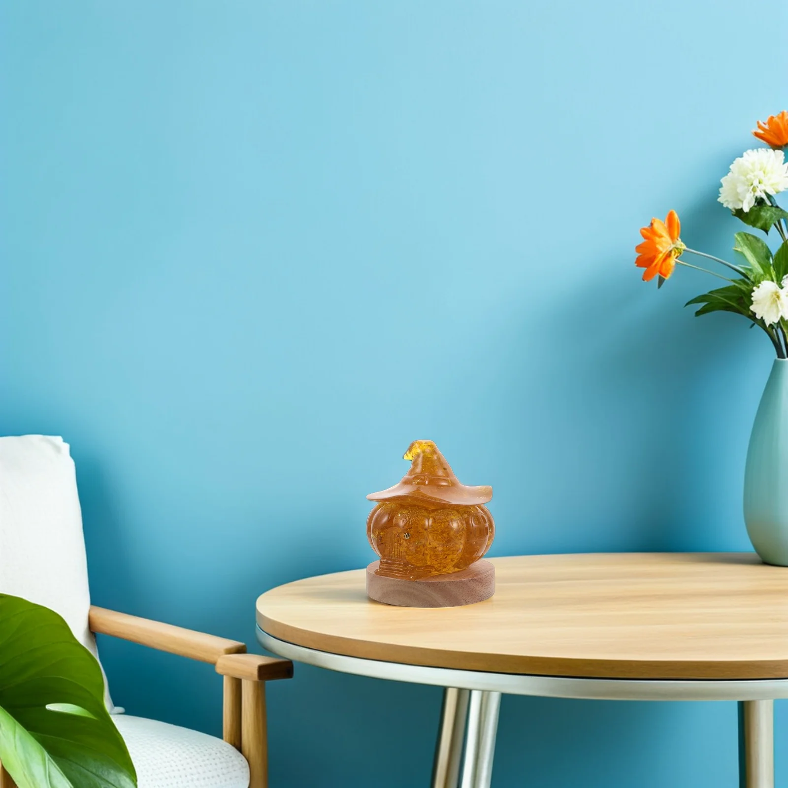 ضوء الليل اليقطين: مصباح اليقطين الكريستالي ثلاثي الأبعاد مع قاعدة خشبية أصفر Led ديكور الخريف لغرفة النوم والحمام وعيد الشكر #3