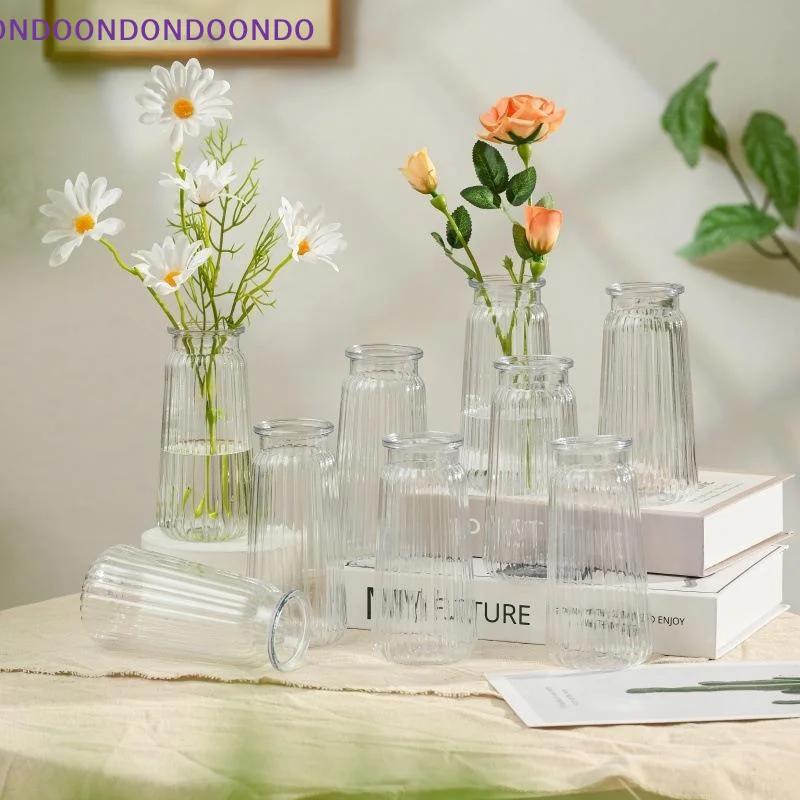 Ribbed Clear Glass Flower Vases Sturdy Textured Surface For Wedding Home Decor Floral Arrangements