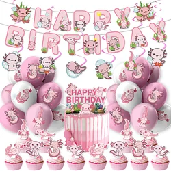 Axolotl Cute Birthday Party Supplies, Party Decorations,include Banner,Cake Topper, Cupcake Toppers,Balloons