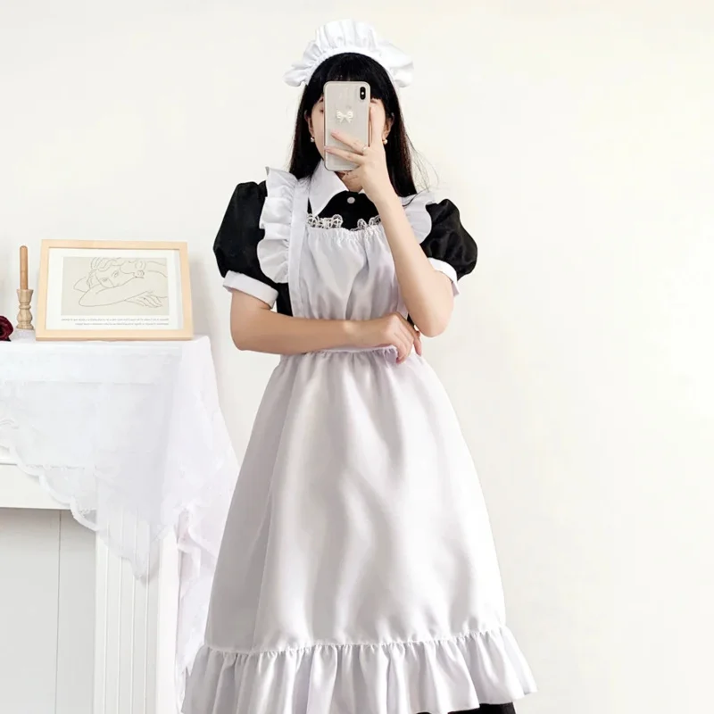 Maid costume cosplay white apron dress Girls Uniform British housekeeper cute A-line skirt big size Japanese uniform pa1189