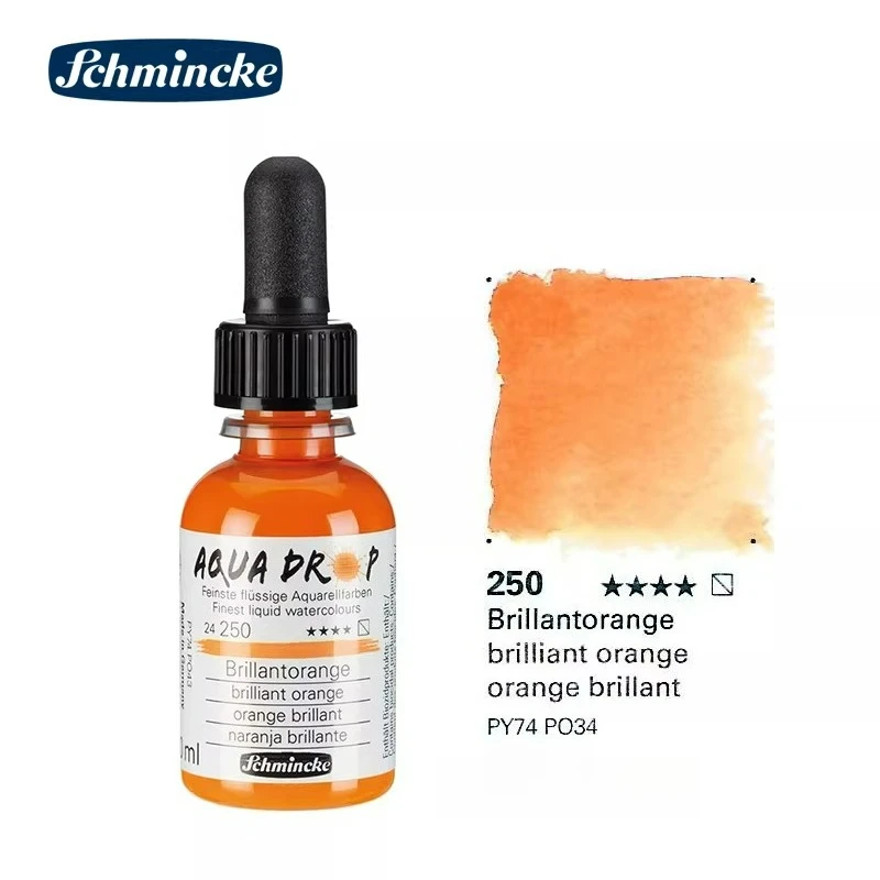 Duitsland Schmincke-AQUA DROP, vloeibare aquarelverf op pigmentbasis, 30 ml pipetfles, voor aquarelverf, stedelijke schetsen, lichtbestendig