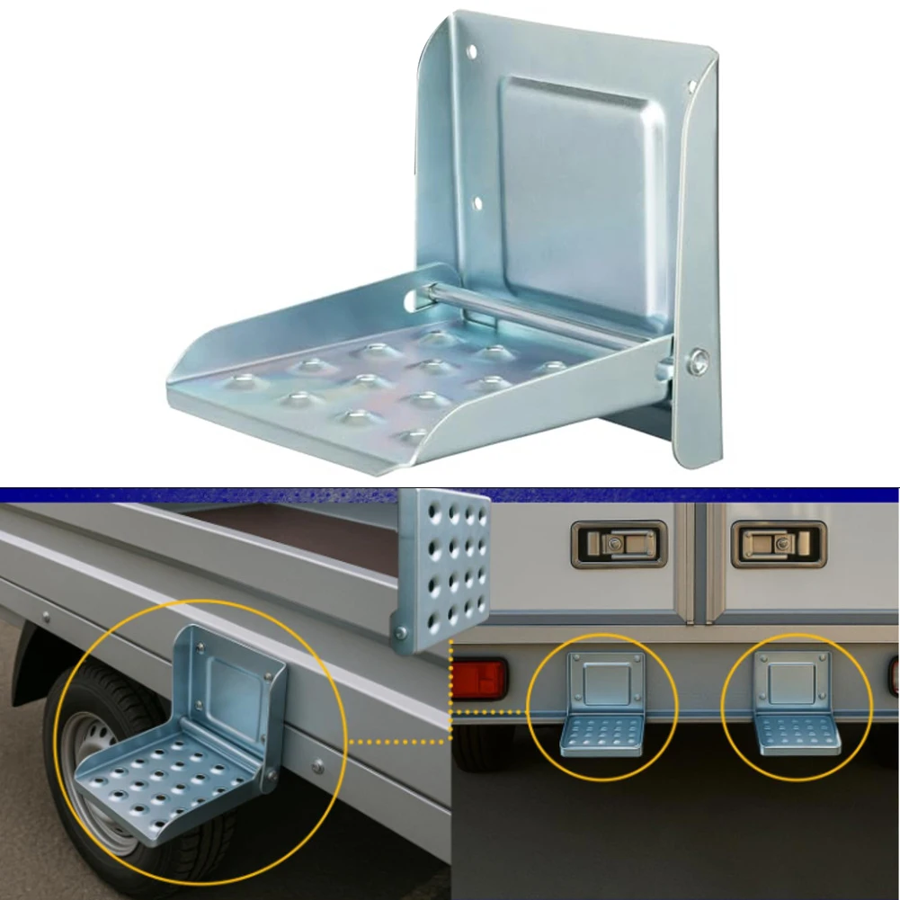 Escalones Plegables Metálicos para Camiones, Remolques, Autocaravanas y Furgonetas, 191 x 177 mm, Antideslizantes, con Bloqueo para una Entrada Segura al Vehículo