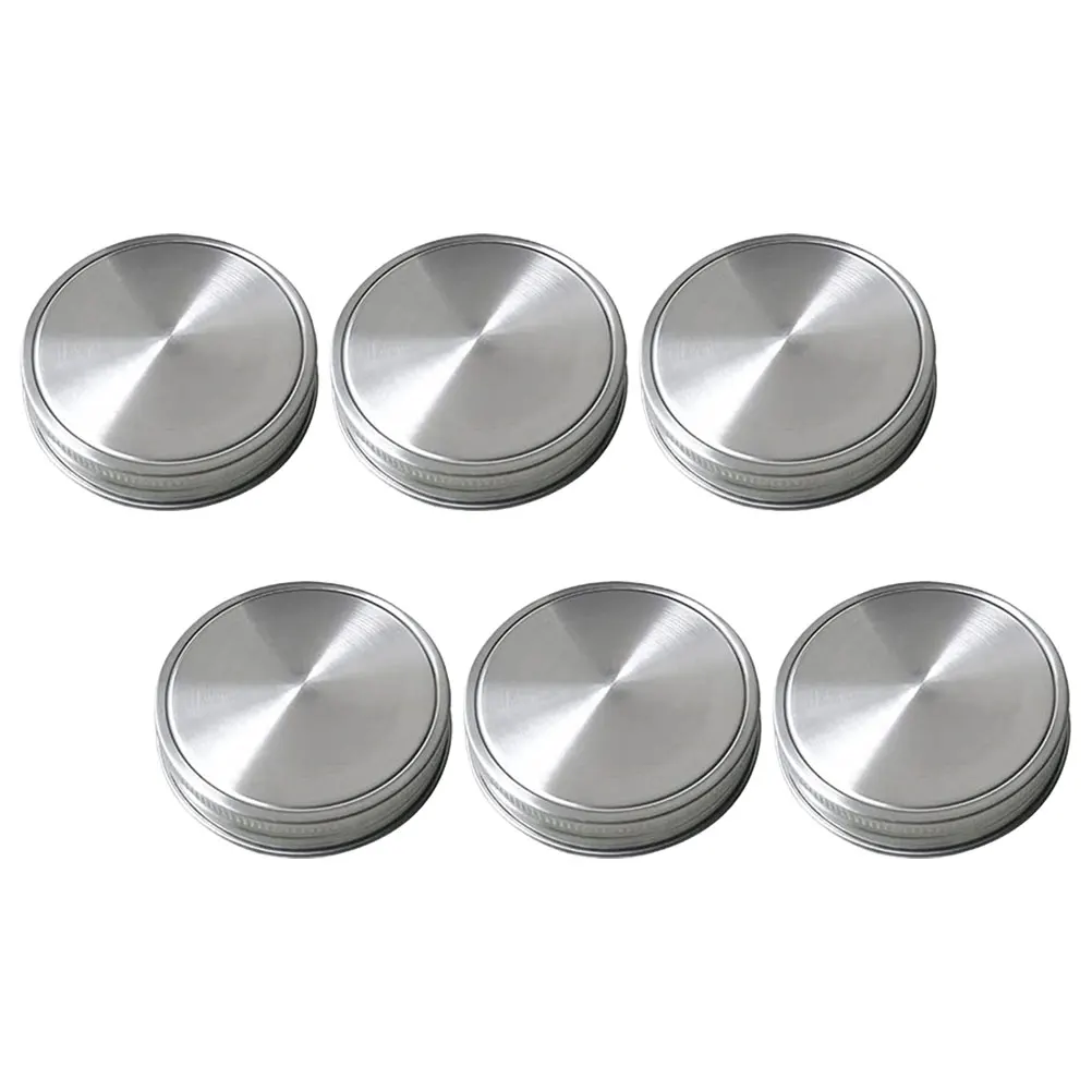 

6 Pcs Mason Jar Lids 304 Stainless Steel Sealing Covers Storage Jars Reusable Canning Leakproof Silicone Gasket 70mm Regular