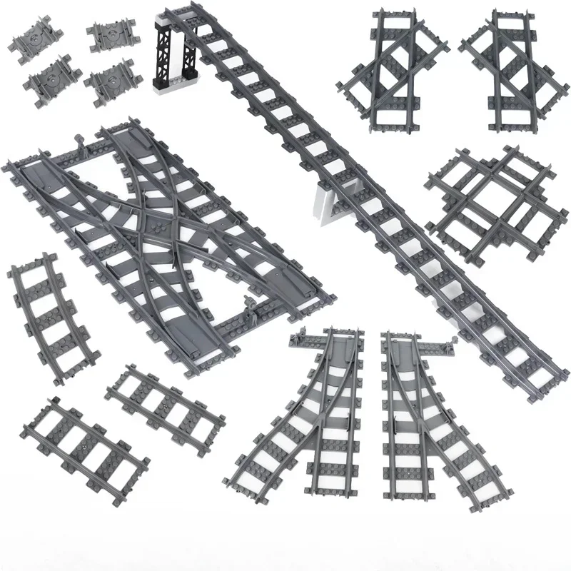 

City Trains DIY Building Blocks Straight Curved Rail Bricks Parts Bridge Tunnel Model Soft Flexible Cross Tracks Railway MOC Toy