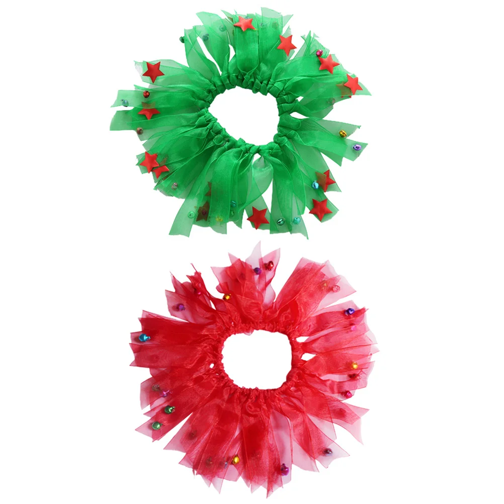 

2Pcs Christmas Pet Collar Bright Color Design for Festive Decoration Christmas Dog Collar Dog Decorative Elastic Necklace