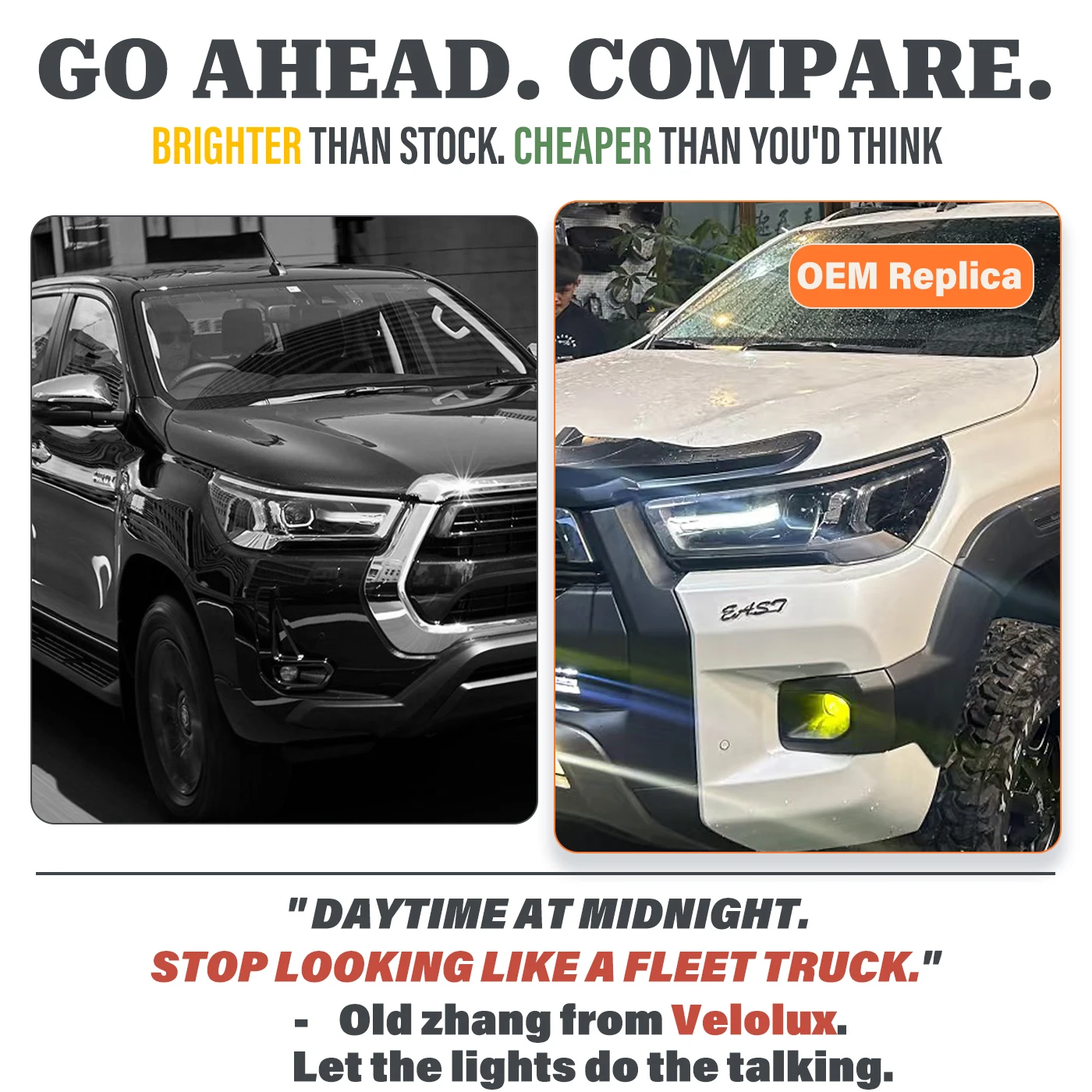 OEM Bi-LED Replica For Toyota Hilux Revo AN120 AN130 2021-2024 Headlights Upgrade w/ BI-LED Projector DRL w/ Leveling Motor