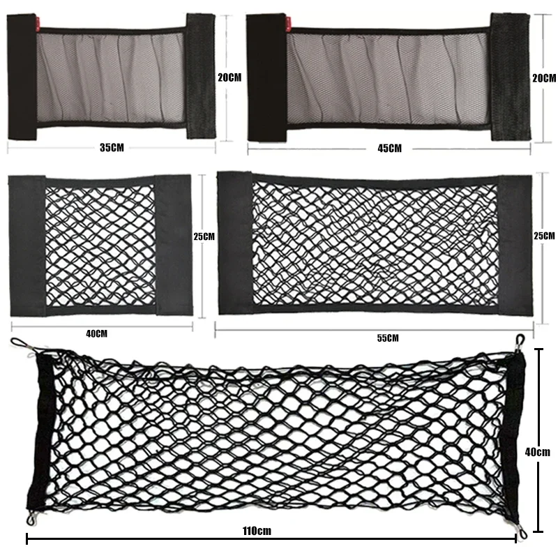 Car Back Rear Organizer Net Seat Elastic String Magic Sticker Universal Storage Pocket Bag Auto Car Trunk Organizer Wholesale