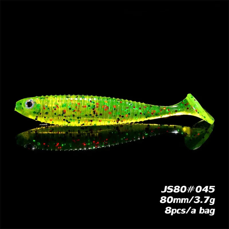 Soft Swimbait 3.7g/ 80mm 8pcs/lot JS80 Plastic Worm bass Artificial Jerkbait bait Jig fishing lure for Alabama rig