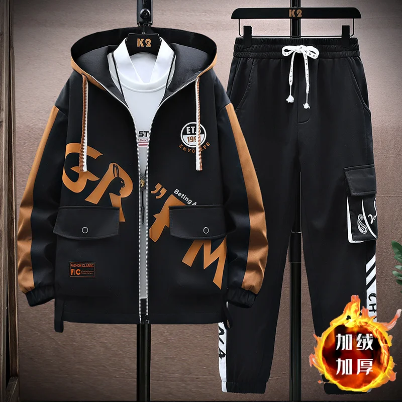 Winter Outfits Men Thick Warm Tracksuit  Set Men Fashion Clothing SportswearJacket Pants 2 Piece Fleece Lined Sets