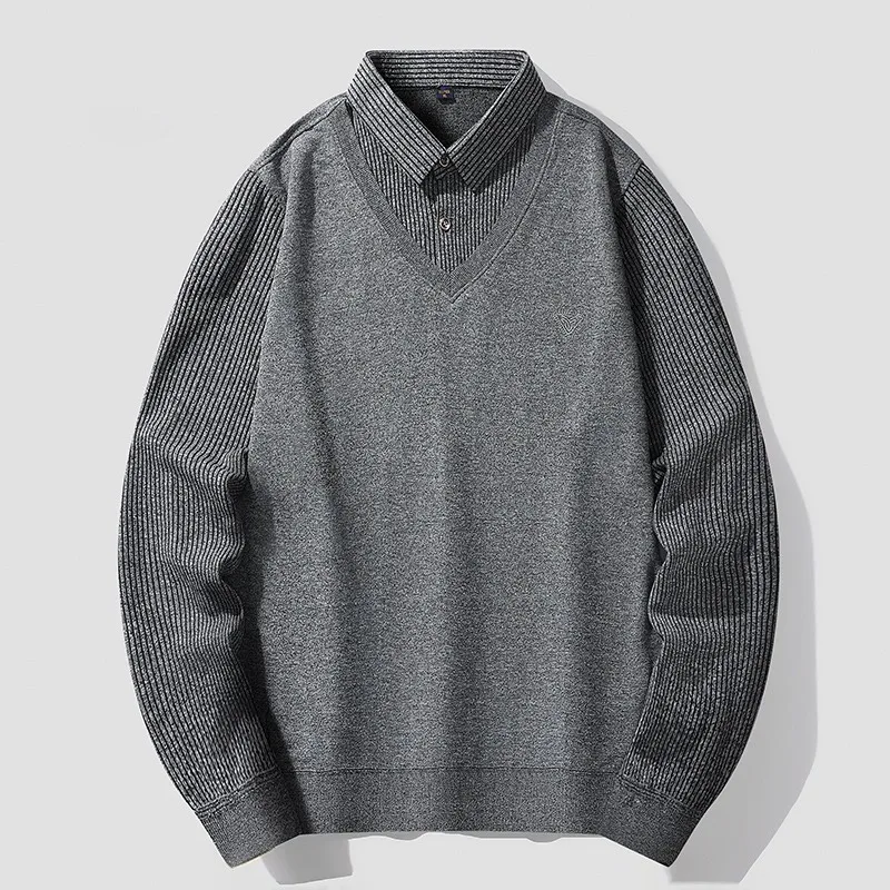 2025 ربيع الخريف تنفس وهمية اثنين طويلة الأكمام قمصان بولو الكلاسيكية شريط قميص بولو الأعمال الاجتماعية تي شيرت الرجال الملابس #3