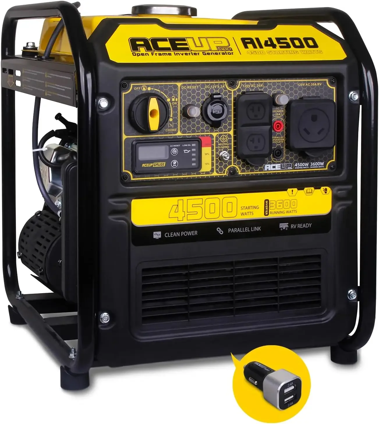 4500 Watt Open Frame Inverter Generator, Gas Powered Generator 223CC RV-Ready, EPA Compliant