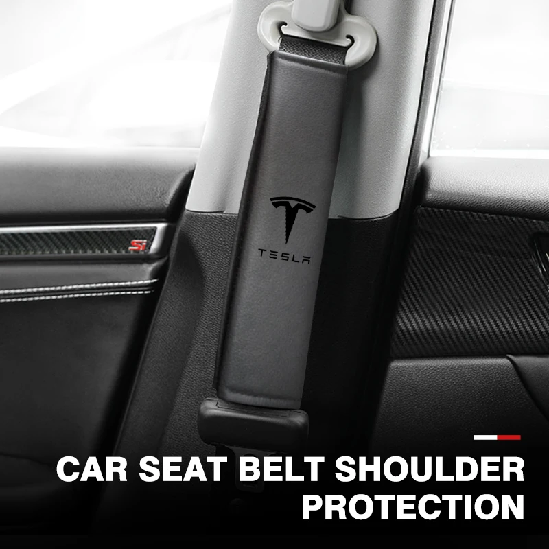 Car Seat Belt Leather Safety Shoulder Cover Protection Pad For Tesla Model 3 S Y X