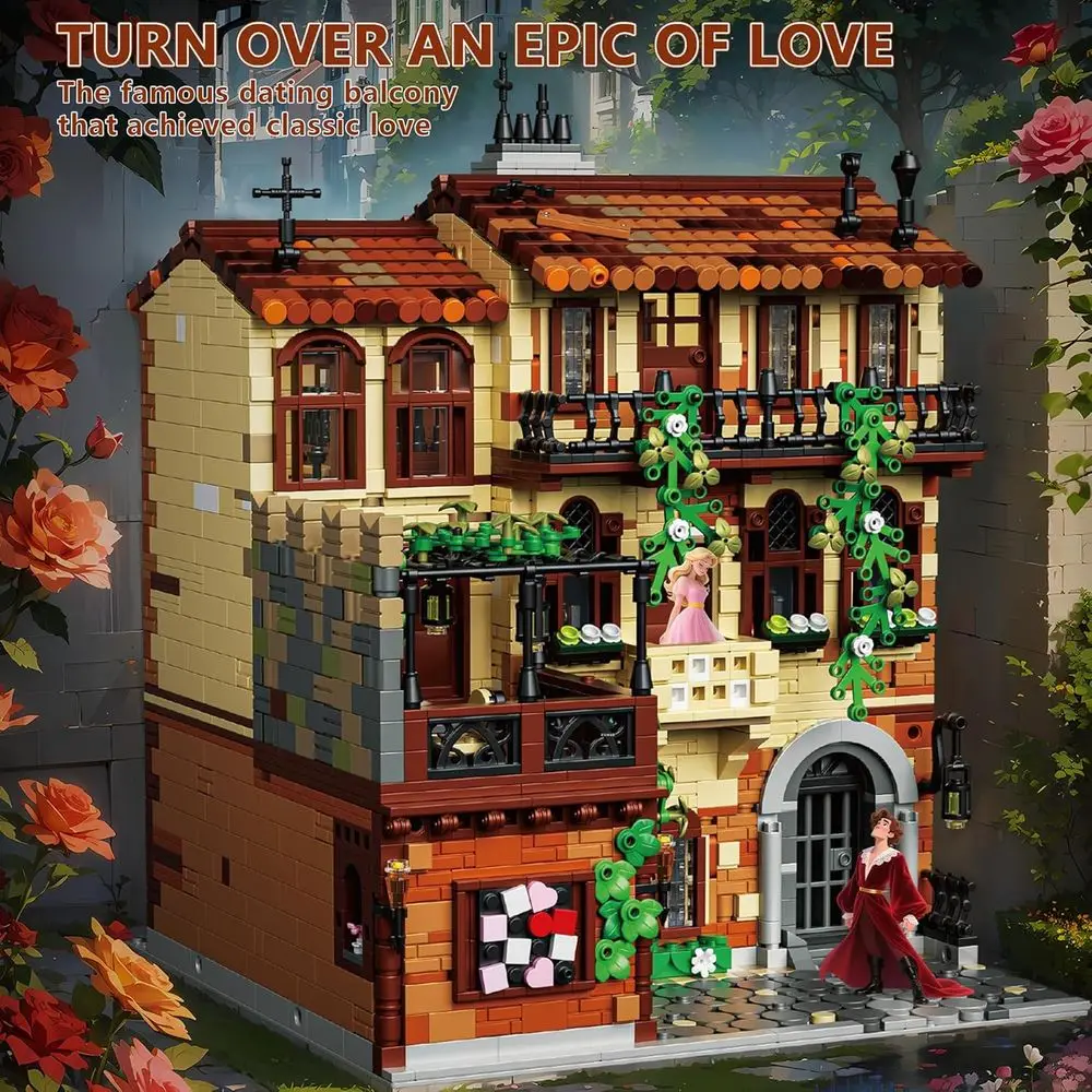 Juego de construcción de villa italiana renacentista de 3 niveles, 3800 piezas con balcón, enredaderas de hiedra, ideal para adultos y adolescentes, decoración del hogar o regalo