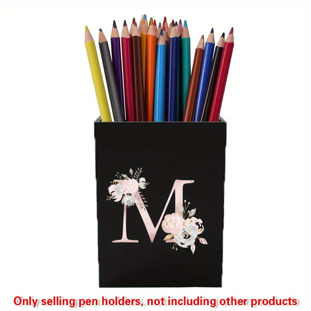 Acrylic Pencil Pen Holder Desk Holder Makeup Brush Storage Case Make Up Organizer Box Initial Name Pink Flower 26 Letter Pattern image 5