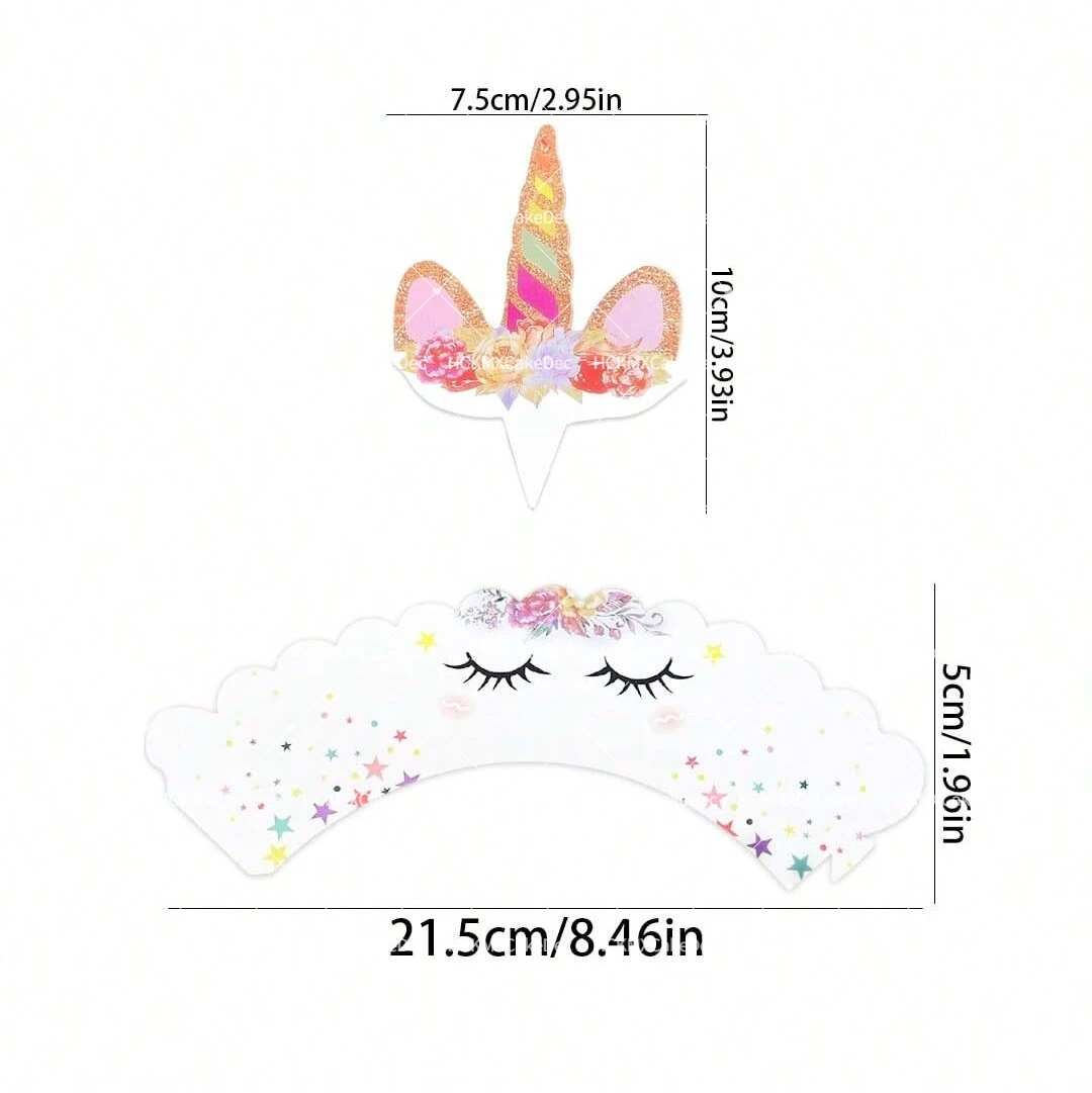 24 Stück Regenbogen Einhorn Cupcake Topper Wrapper Kuchen Topper Einhorn Thema Mädchen Geburtstag Party Kuchen Dekor Einhorn Party Supplies – Detail 5