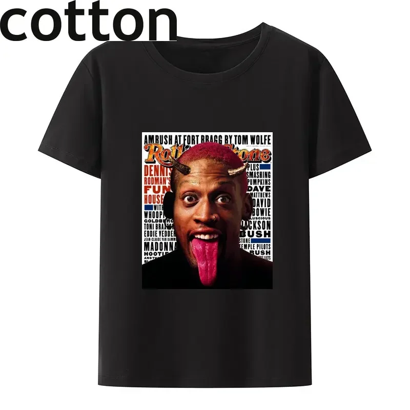 Rodman Portrait Print Cotton T-Shirt Hip Hop Vintage Streetwear Casual Top Harajuku Rap T-Shirt Oversized T Shirt Men Clothing