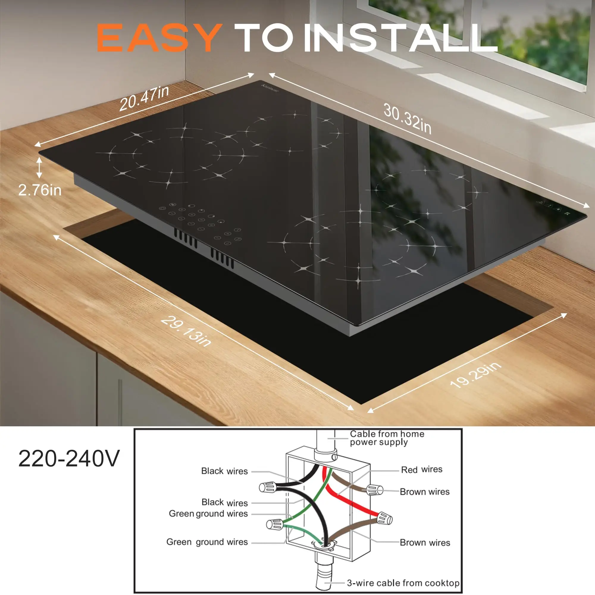 Karinear Electric Cooktop 30 Inch, 4 Burners Electric Stovetop, Multi-functional Electric Ceramic Cooktop, 7100W 220V(No Plug)