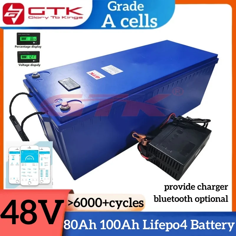 GTK Waterproof 48V 80Ah 100Ah 120Ah 150Ah LiFepo4 Lithium Battery for 5KW Motorhome Solar Storage Boat Inverter Golf Cart