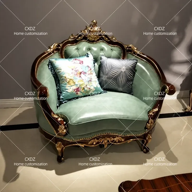 Solid Wood Carving Sofa European Court Style High End Three Person Living Room Combination