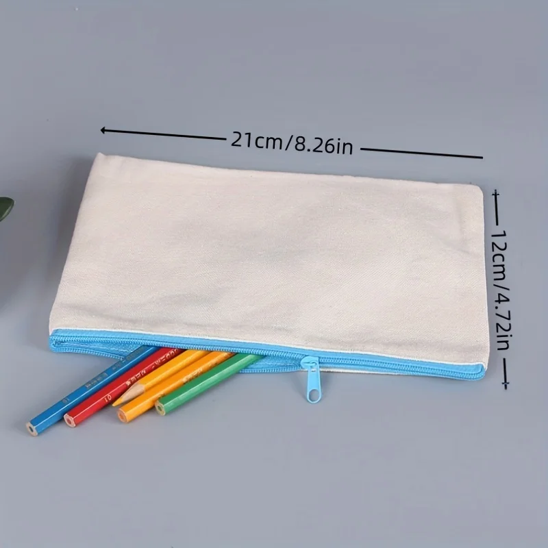 12pcs Blank Canvas Zipper Pouches, DIY Craft Pencil Cases with Mixed Zipper Colors for Handcraft Storage