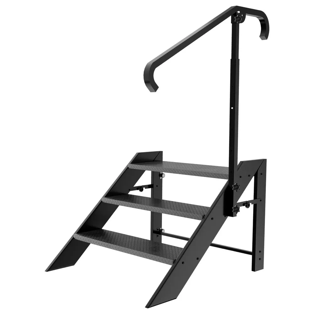 3 Step Stool Foldable Step Ladder Folding RV Steps with Height Adjustable Handrail and Non Slip Feets Hot Tub Steps for