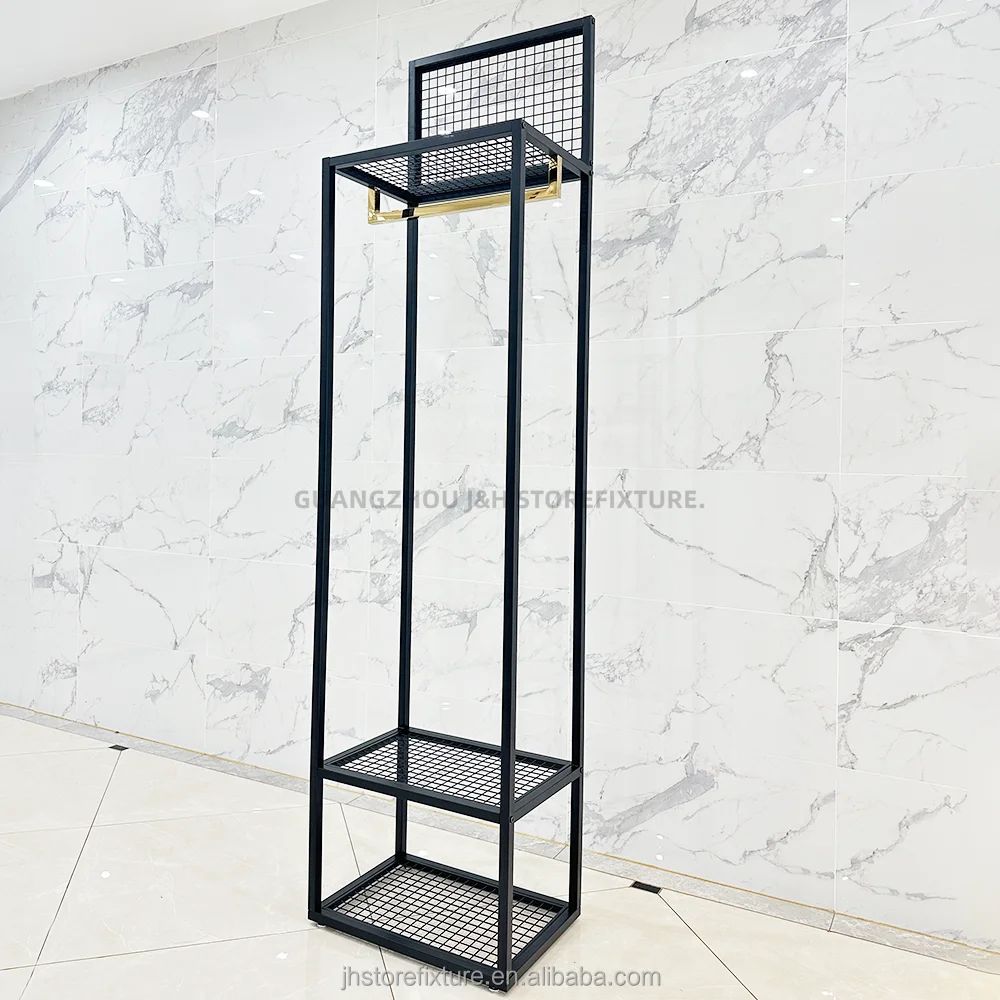 

Custom.Man Clothing Suit Shop Display Stand Metal Black Garment Rack Showroom Mesh Store Shelves Shelving Display Gondola Rack