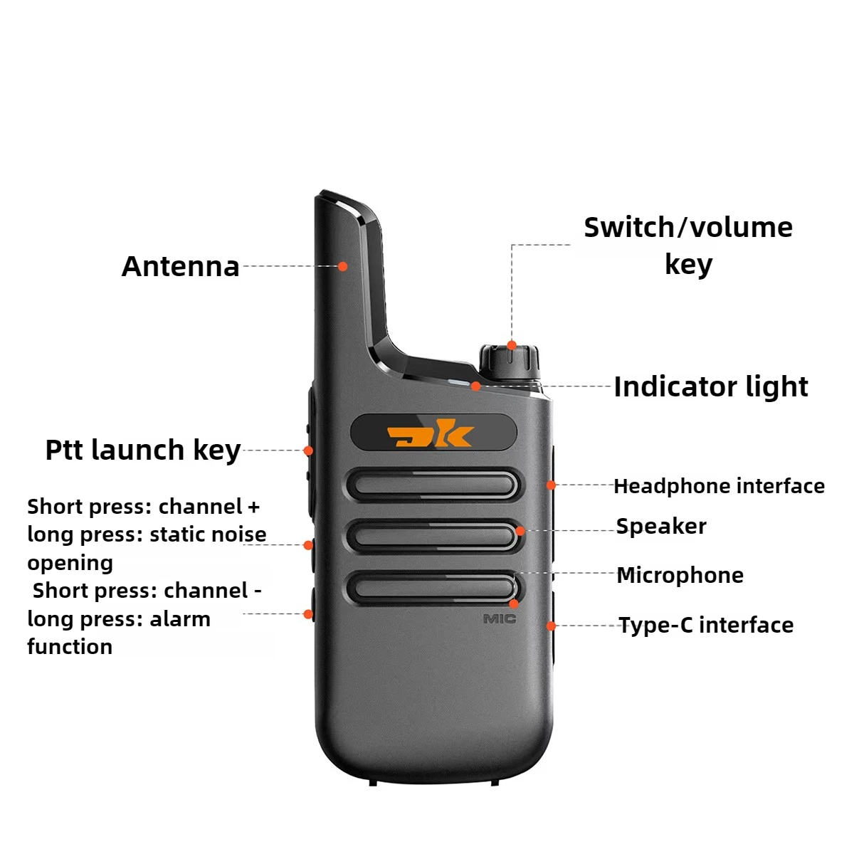 Mini Walkie Talkie 400-480MHz 16Channels UHF Radio Tpye-C Wireless Copy Frequency Portable Two Way Radio for Hotels Restaurants