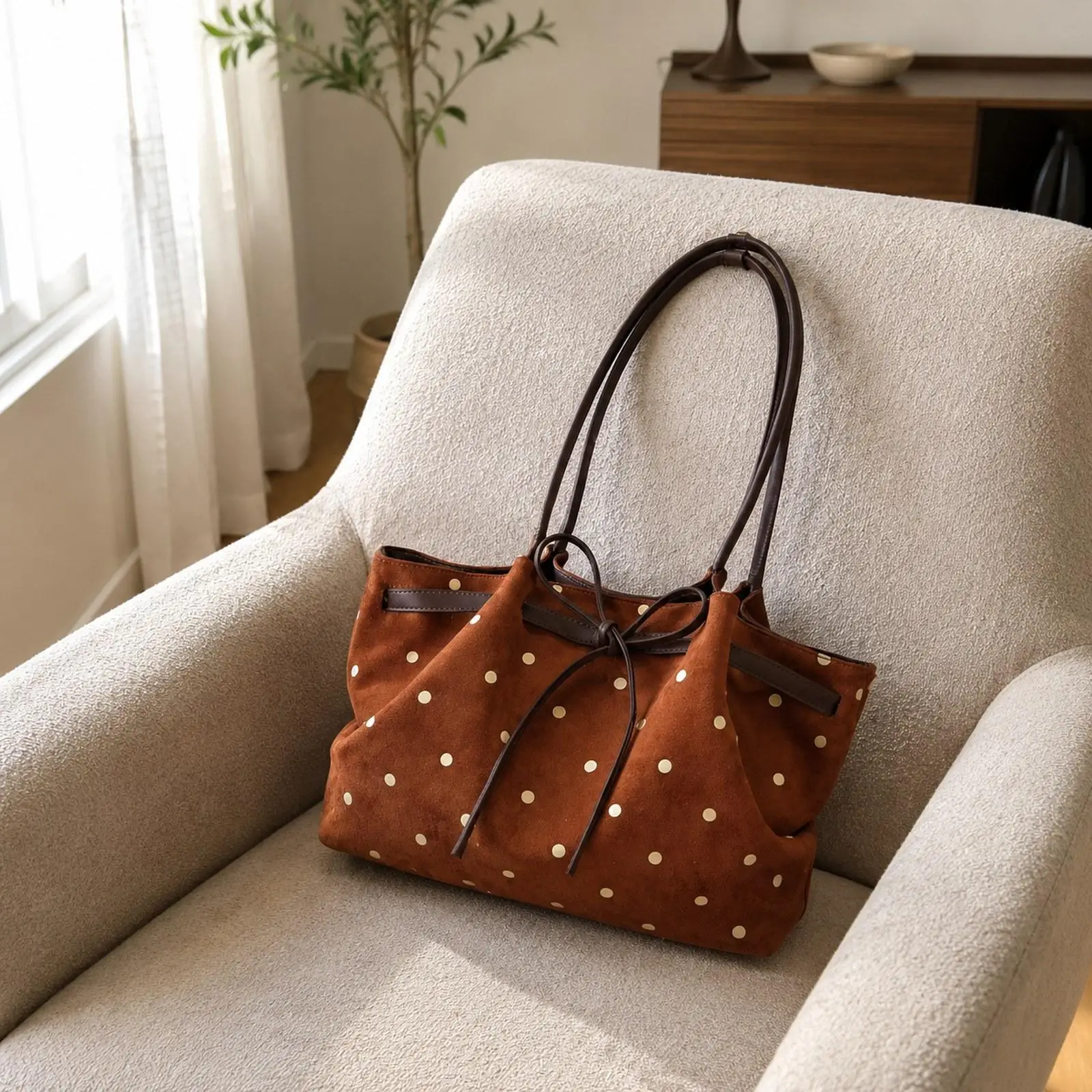 Women Shoulder Bag Portable Casual Reusable Lightweight Underarm Bag Polka Dot Hobo Bag Tote Bag for Shopping Party Commuting