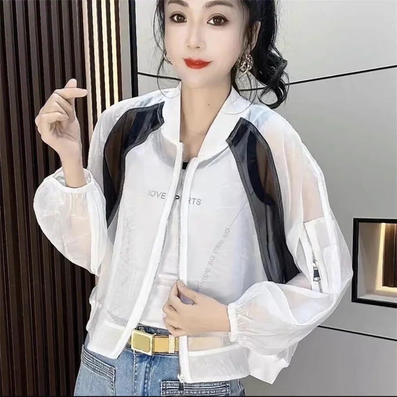 

Female Zipper Thin Sun Protection Shirt Jacket Ladies Fashion Short Sunscreen Outwear Spring Autumn Women Large Size 4XL Coat