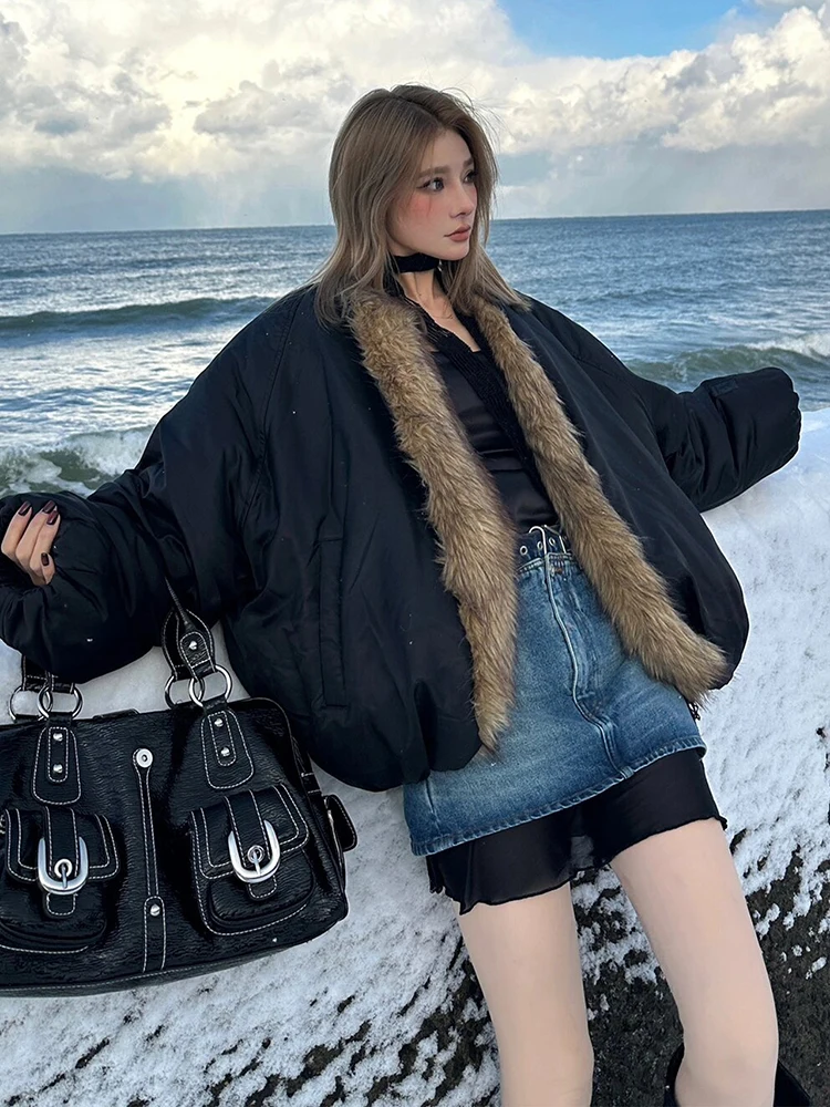Winter Loose Fur Inner Liner Jacket Women Warm Double Pocket Cotton Padded Jacket Female Cardigan Casual Thicken Parker Outwears