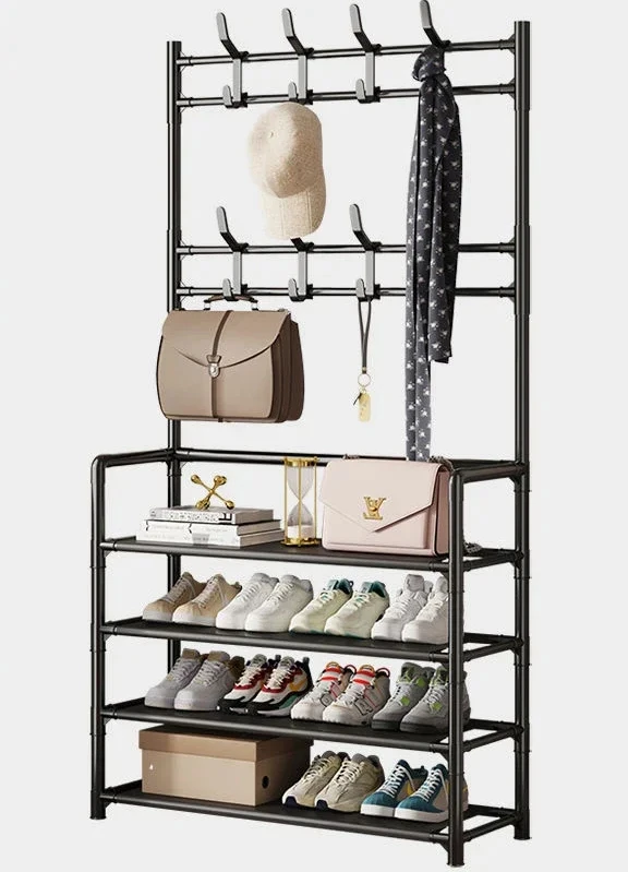 

Multifunctional shoe floor stand simple integrated storage rack floor mounted clothes hanger simple shoe cabinet dustproof