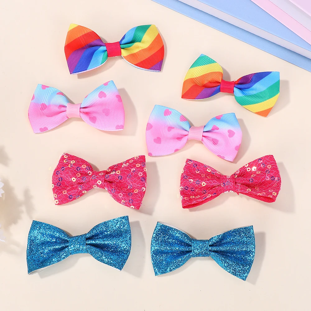 40 Uds. De pinzas para el pelo con lazo con estampado aleatorio para bebé, pasadores de horquillas con estampado de arcoíris, accesorios para el cabello para niñas y niños