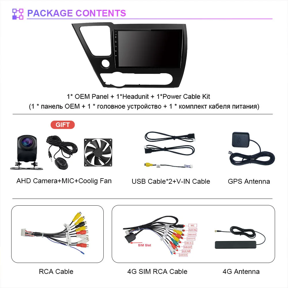 RSNAVI Android 16 Carplay Auto Car Radio Multimedia Player For Honda Civic 9 2013 - 2016 Navigation Autoradio GPS Stereo 2din 