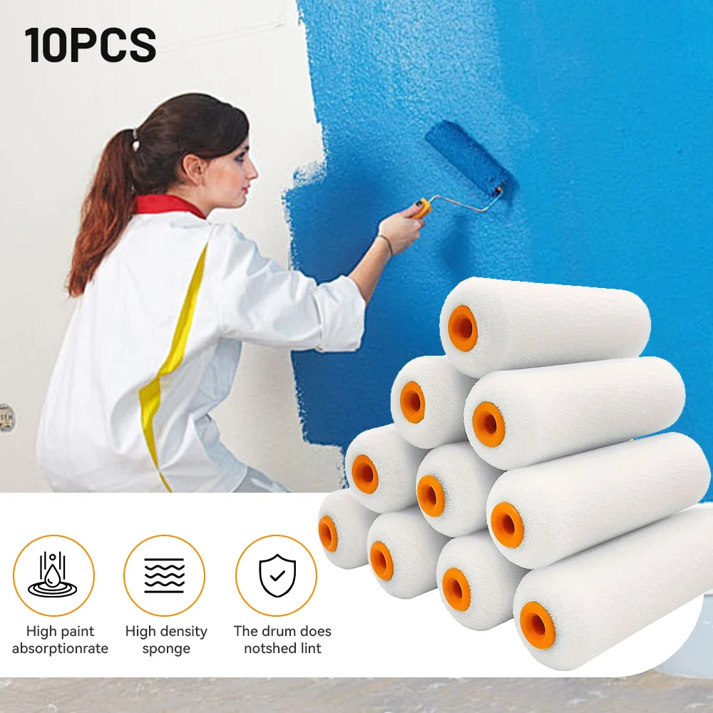 10PCS 100mm Paint Roller Brush Durable Foam Paint Roller Sleeve Cover Art Sets For Painting Decorating Home Repair Paint Tool