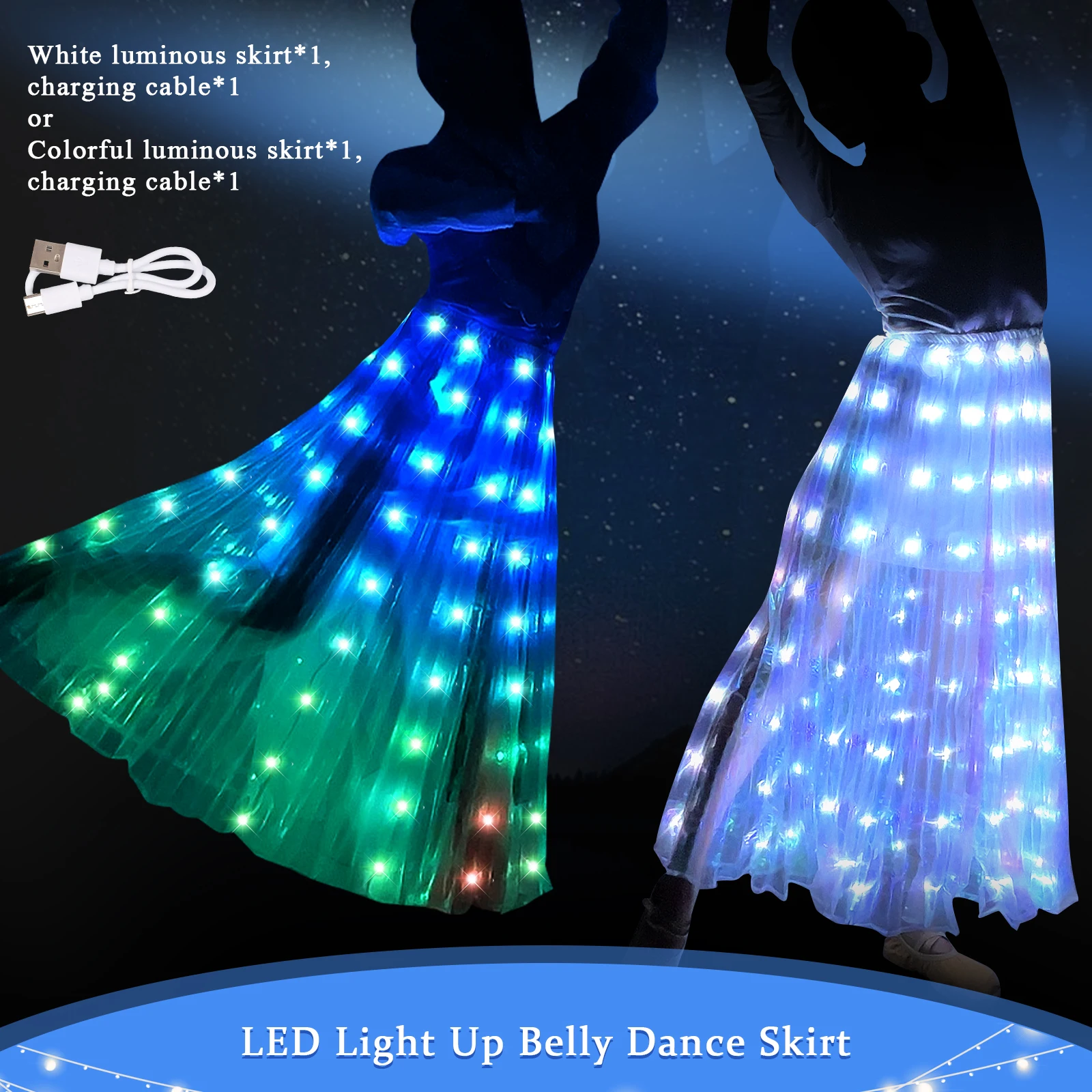 Nieuwe LED Dans Rok voor Volwassen Buikdans Prestaties Rekwisieten Wit Licht Lichtgevende Dancewear Halloween Party Dance Stage Kostuums