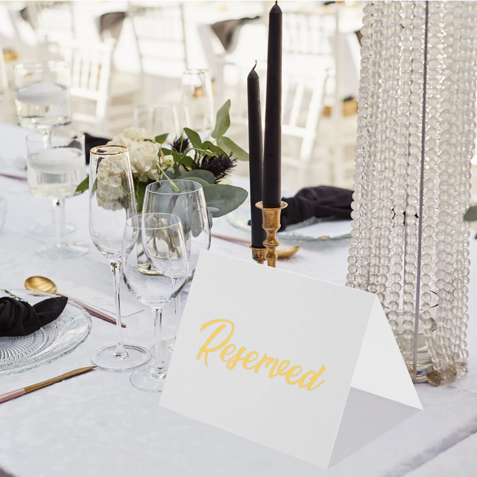 

50 Pcs Reserved Table Signs Double Sided Printing Gold Foil for Wedding Party Restaurant Banquet Place Cards 3x4 Inch