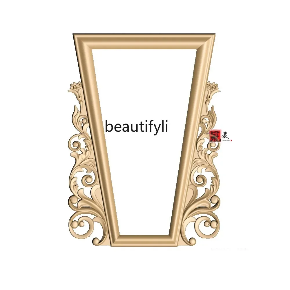

A17 Retro dresser wall-mounted mirror bedroomwooden carved living room entrance decorative mirror European-stylevilla hanging mi