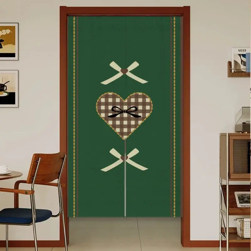 VIKAMA Retro Checkered Japanese-Style Half-Door Curtain, Privacy Divider for Indoor Entryways, Bedroom Wall Decoration
