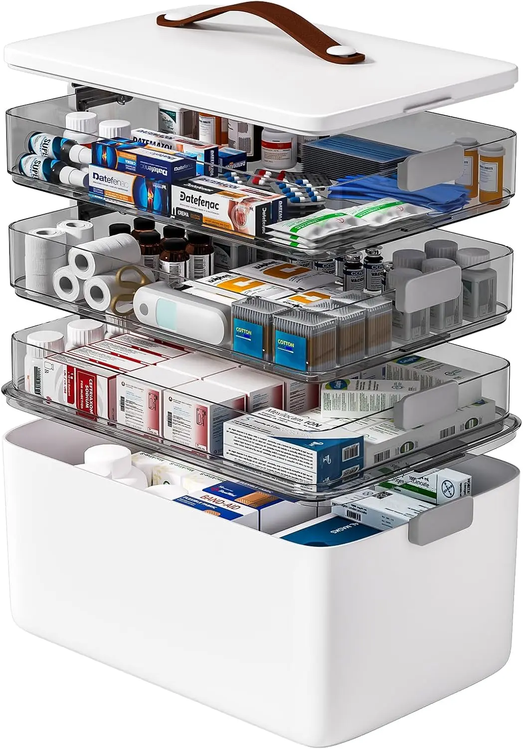 4-Tier Medicine Storage Box with Handle, Portable First Aid Organizer, Removable Tray for Crafts & Sewing
