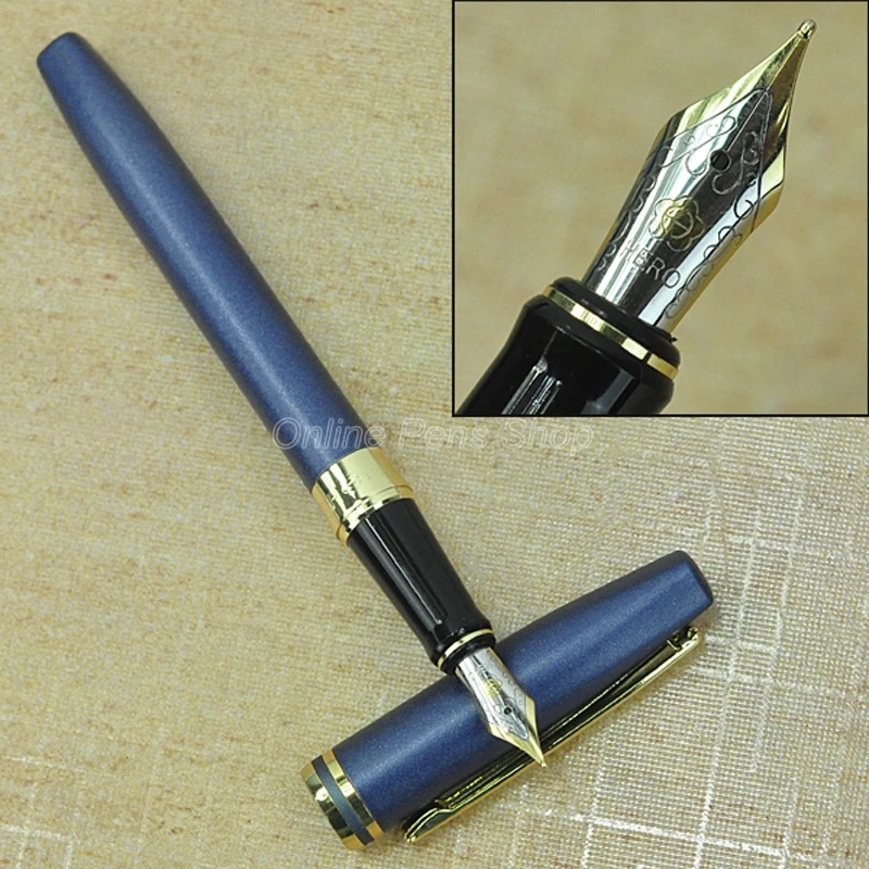 Hero Blue & Golden Metal Fountain Pen Fine Nib 0.5mm Writing Pen With Gift Box YF011